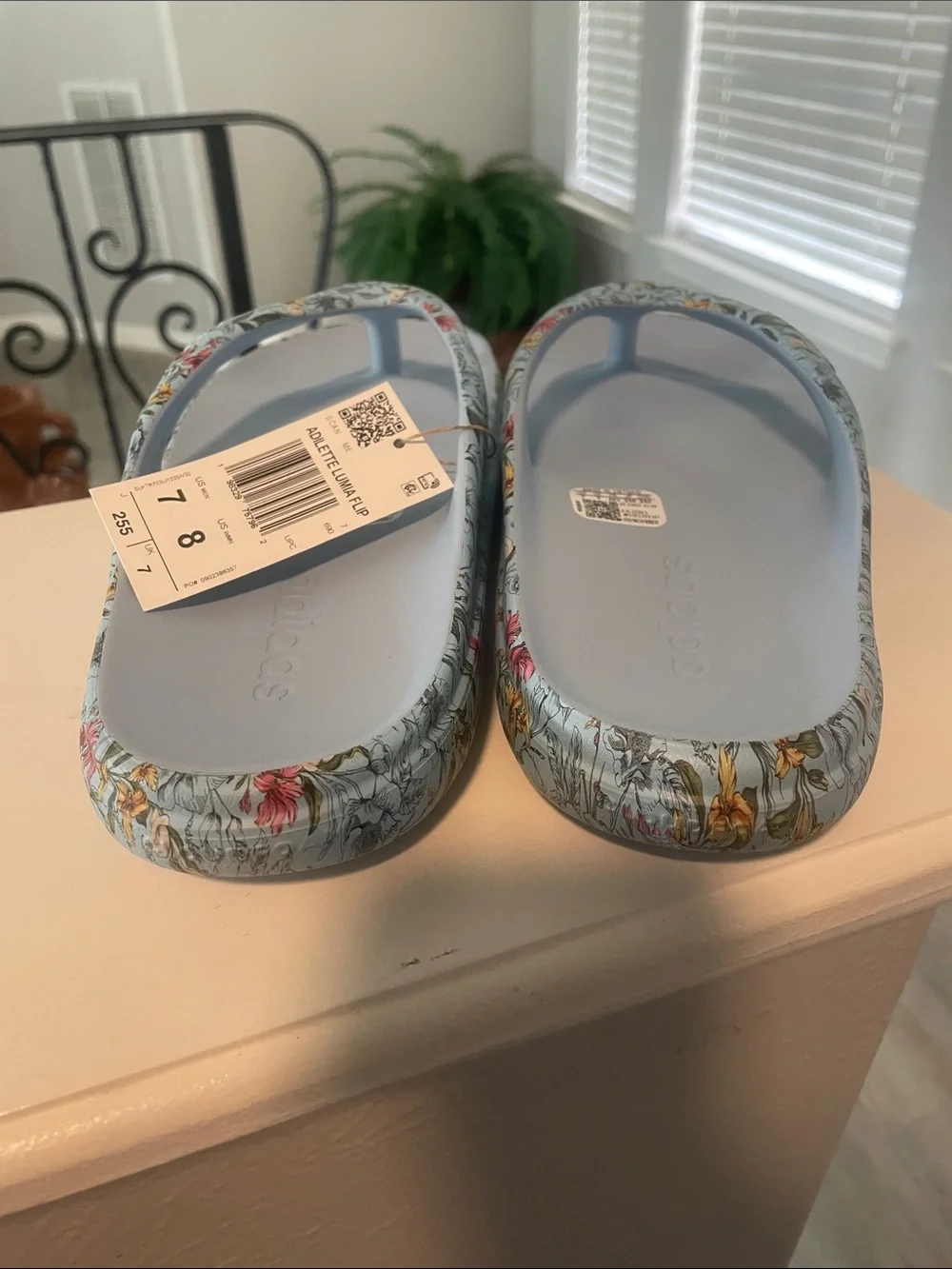 adidas Farm Rio Light Blue Floral-Trim Foam Thong Sandals